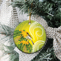 Hawaii Palila Mamane Ceramic Ornament Hawaiian Honeycreeper With Native Flower