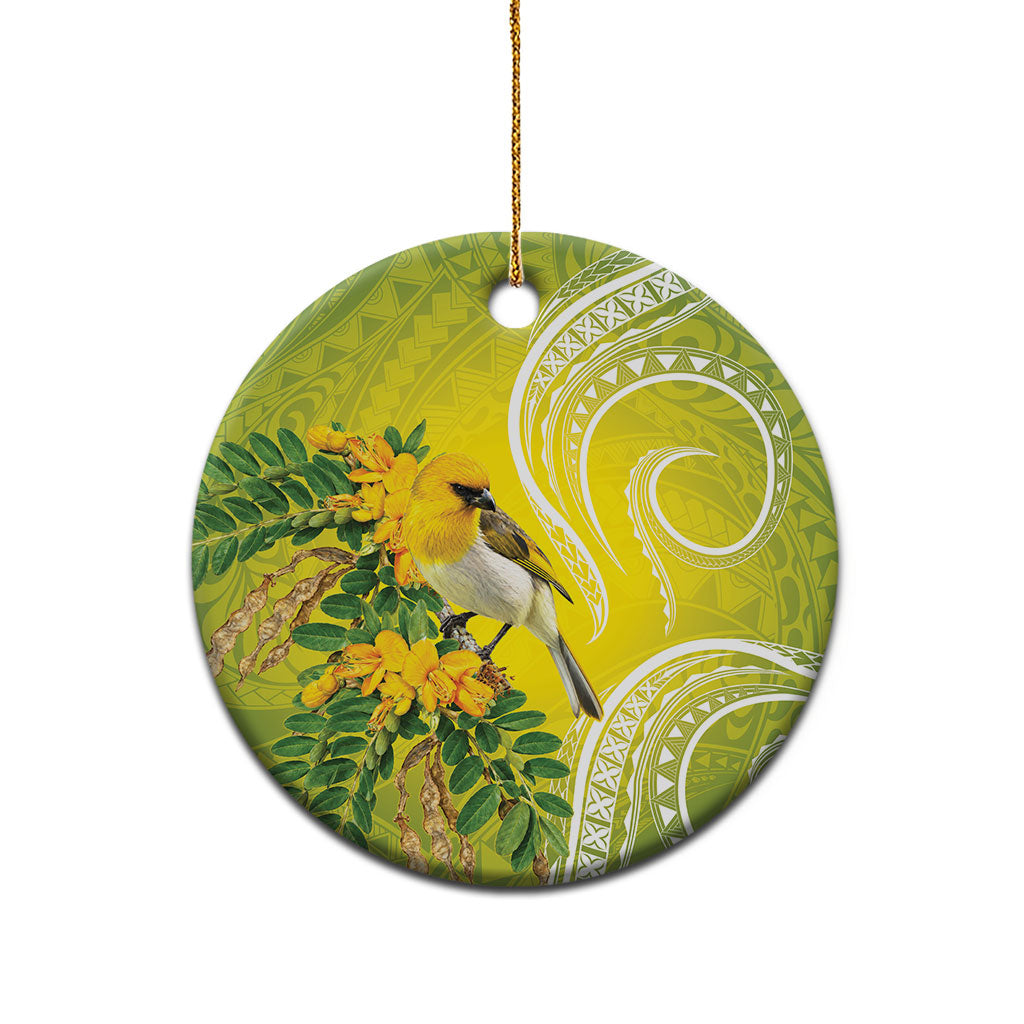 Hawaii Palila Mamane Ceramic Ornament Hawaiian Honeycreeper With Native Flower