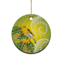 Hawaii Palila Mamane Ceramic Ornament Hawaiian Honeycreeper With Native Flower