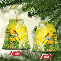 Hawaii Palila Mamane Ceramic Ornament Hawaiian Honeycreeper With Native Flower