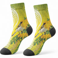 Hawaii Palila Mamane Crew Socks Hawaiian Honeycreeper With Native Flower