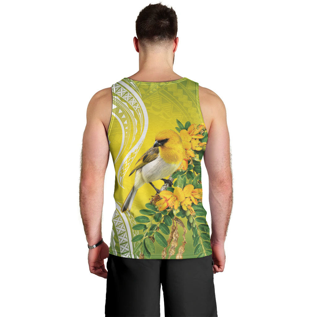 Hawaii Palila Mamane Men Tank Top Hawaiian Honeycreeper With Native Flower