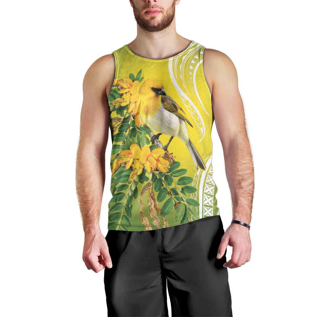 Hawaii Palila Mamane Men Tank Top Hawaiian Honeycreeper With Native Flower