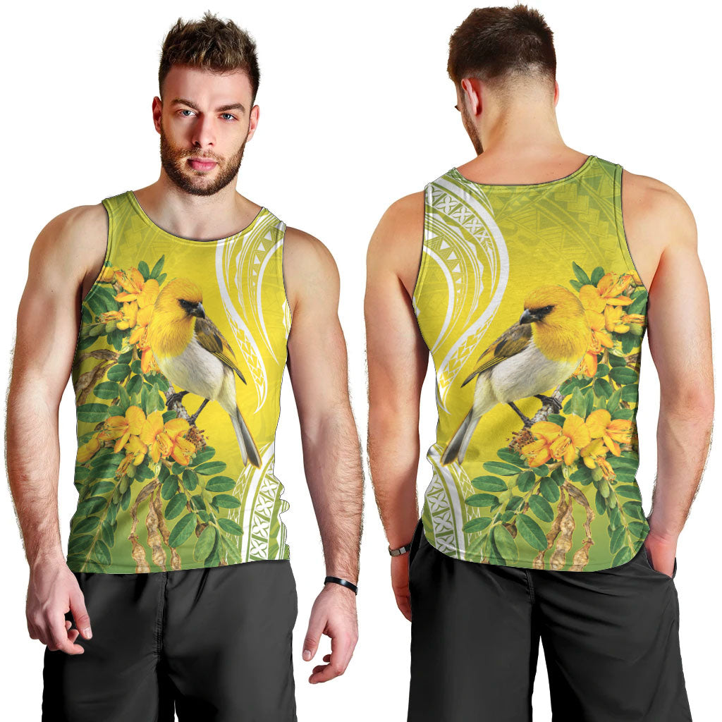 Hawaii Palila Mamane Men Tank Top Hawaiian Honeycreeper With Native Flower