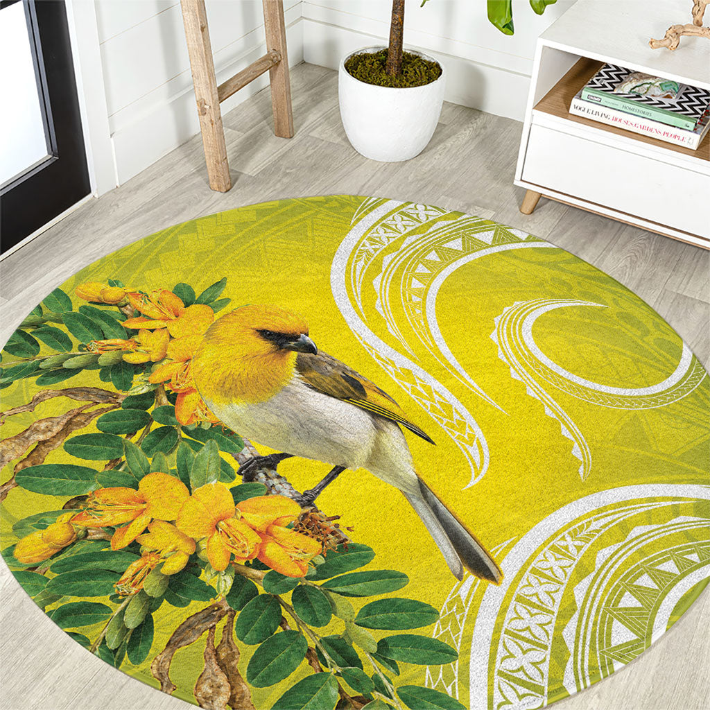 Hawaii Palila Mamane Round Carpet Hawaiian Honeycreeper With Native Flower