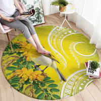 Hawaii Palila Mamane Round Carpet Hawaiian Honeycreeper With Native Flower