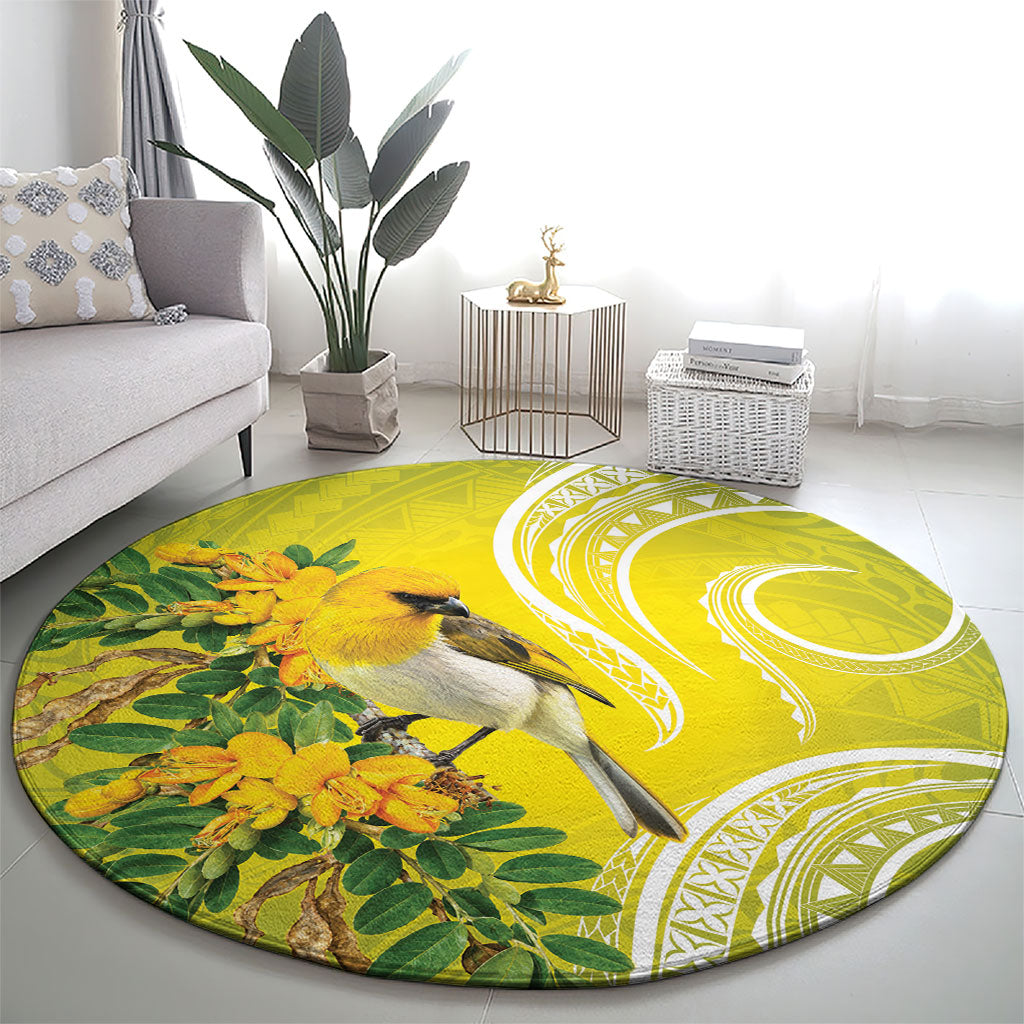 Hawaii Palila Mamane Round Carpet Hawaiian Honeycreeper With Native Flower