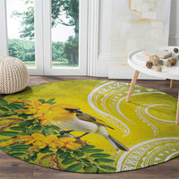 Hawaii Palila Mamane Round Carpet Hawaiian Honeycreeper With Native Flower