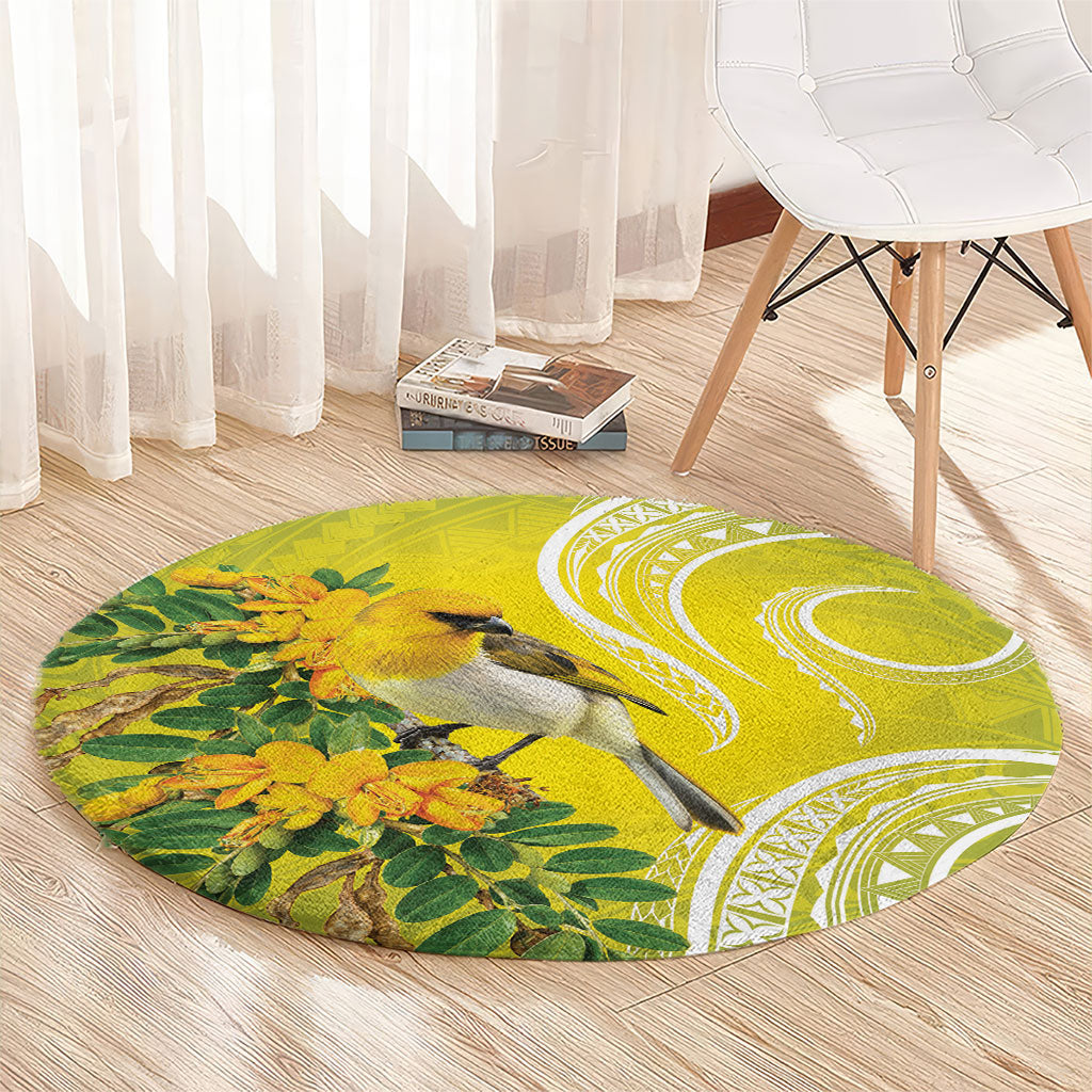 Hawaii Palila Mamane Round Carpet Hawaiian Honeycreeper With Native Flower