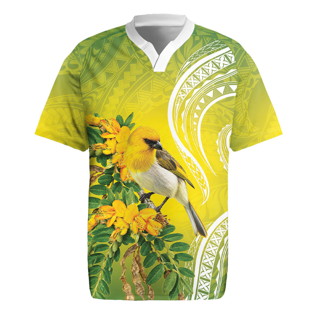 Hawaii Palila Mamane Rugby Jersey Hawaiian Honeycreeper With Native Flower