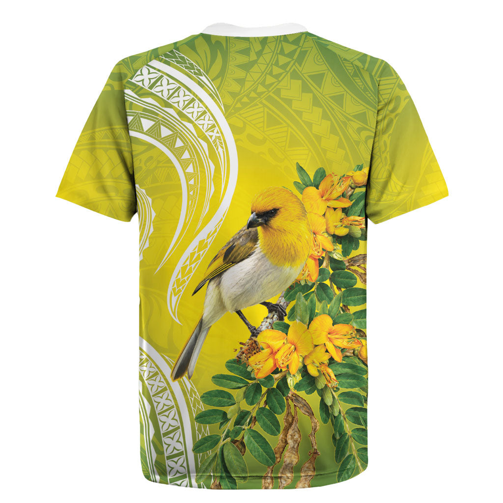 Hawaii Palila Mamane Rugby Jersey Hawaiian Honeycreeper With Native Flower