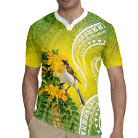 Hawaii Palila Mamane Rugby Jersey Hawaiian Honeycreeper With Native Flower