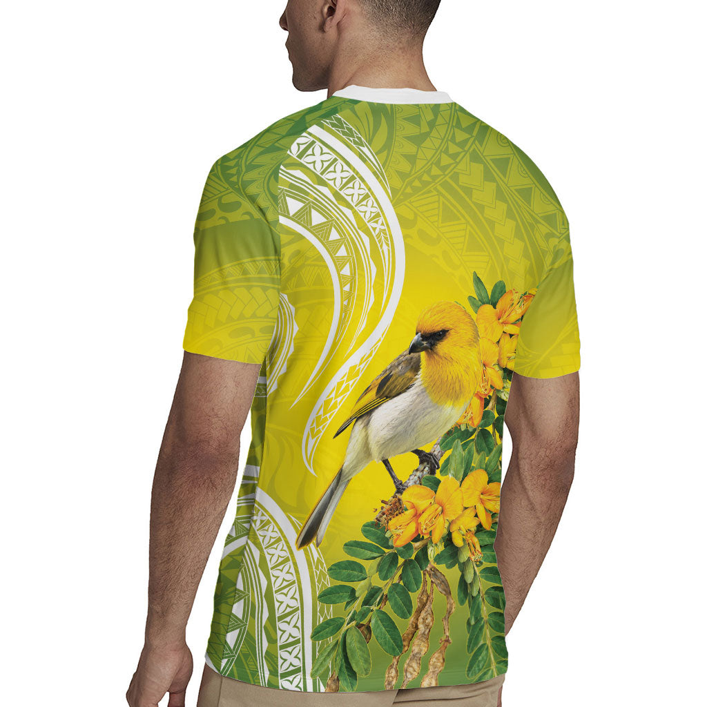 Hawaii Palila Mamane Rugby Jersey Hawaiian Honeycreeper With Native Flower