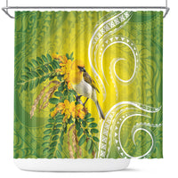 Hawaii Palila Mamane Shower Curtain Hawaiian Honeycreeper With Native Flower LT14 Green - Polynesian Pride