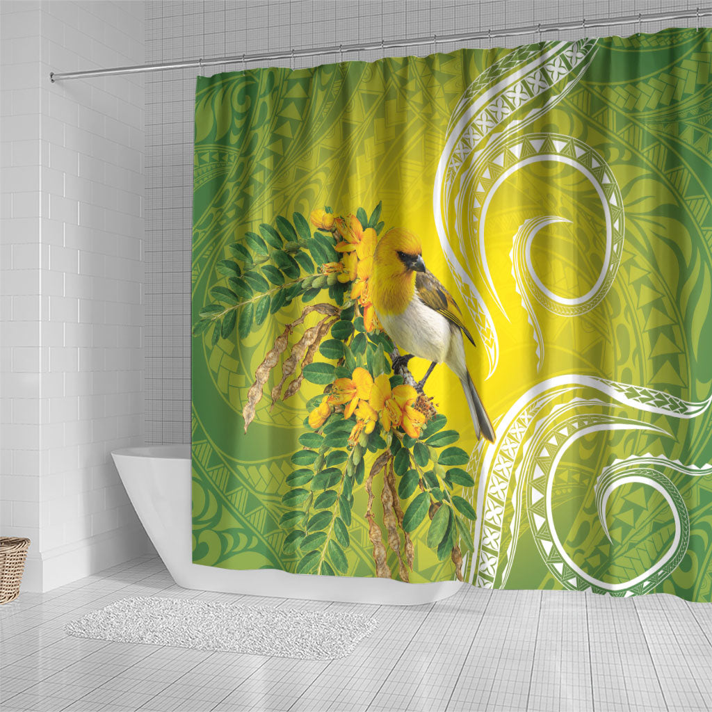 Hawaii Palila Mamane Shower Curtain Hawaiian Honeycreeper With Native Flower LT14 - Polynesian Pride