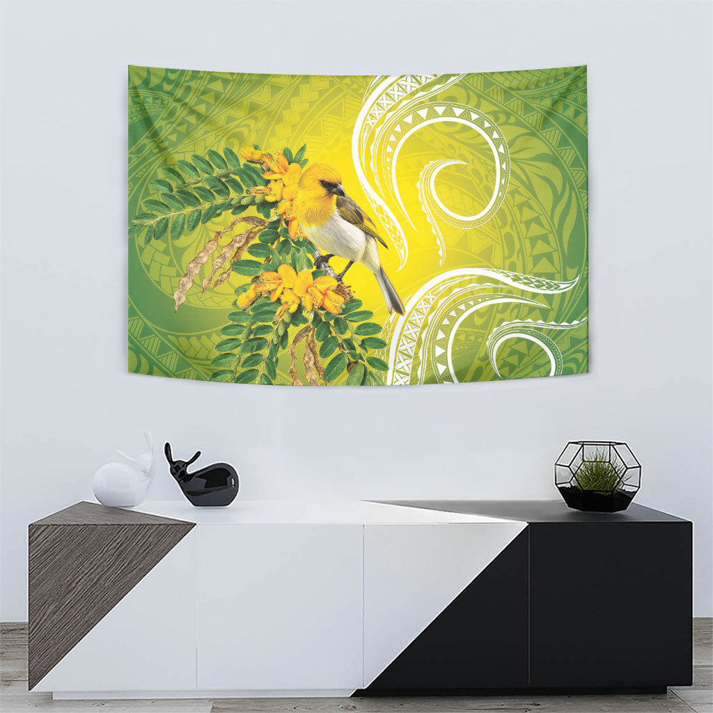 Hawaii Palila Mamane Tapestry Hawaiian Honeycreeper With Native Flower LT14 - Polynesian Pride