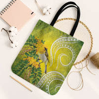 Hawaii Palila Mamane Tote Bag Hawaiian Honeycreeper With Native Flower LT14 Black Strap One Size Green - Polynesian Pride