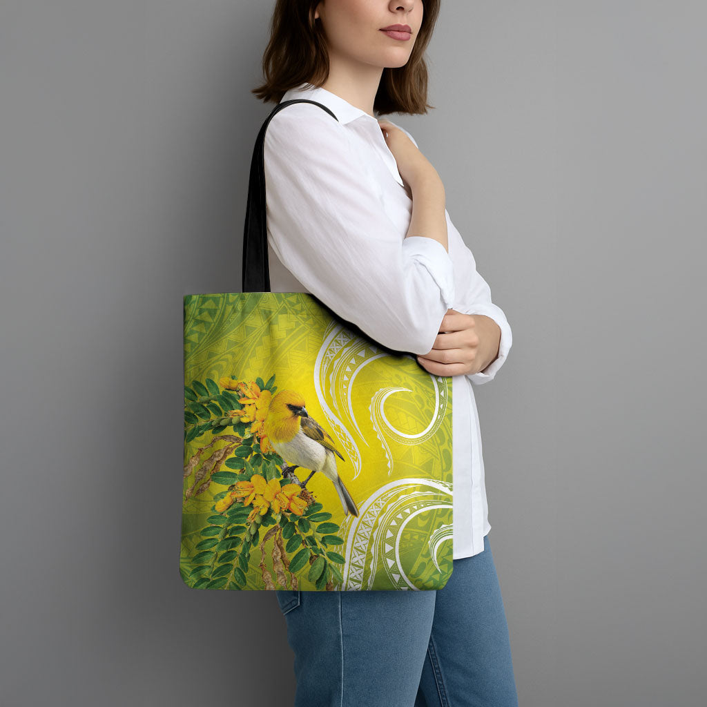 Hawaii Palila Mamane Tote Bag Hawaiian Honeycreeper With Native Flower LT14 - Polynesian Pride