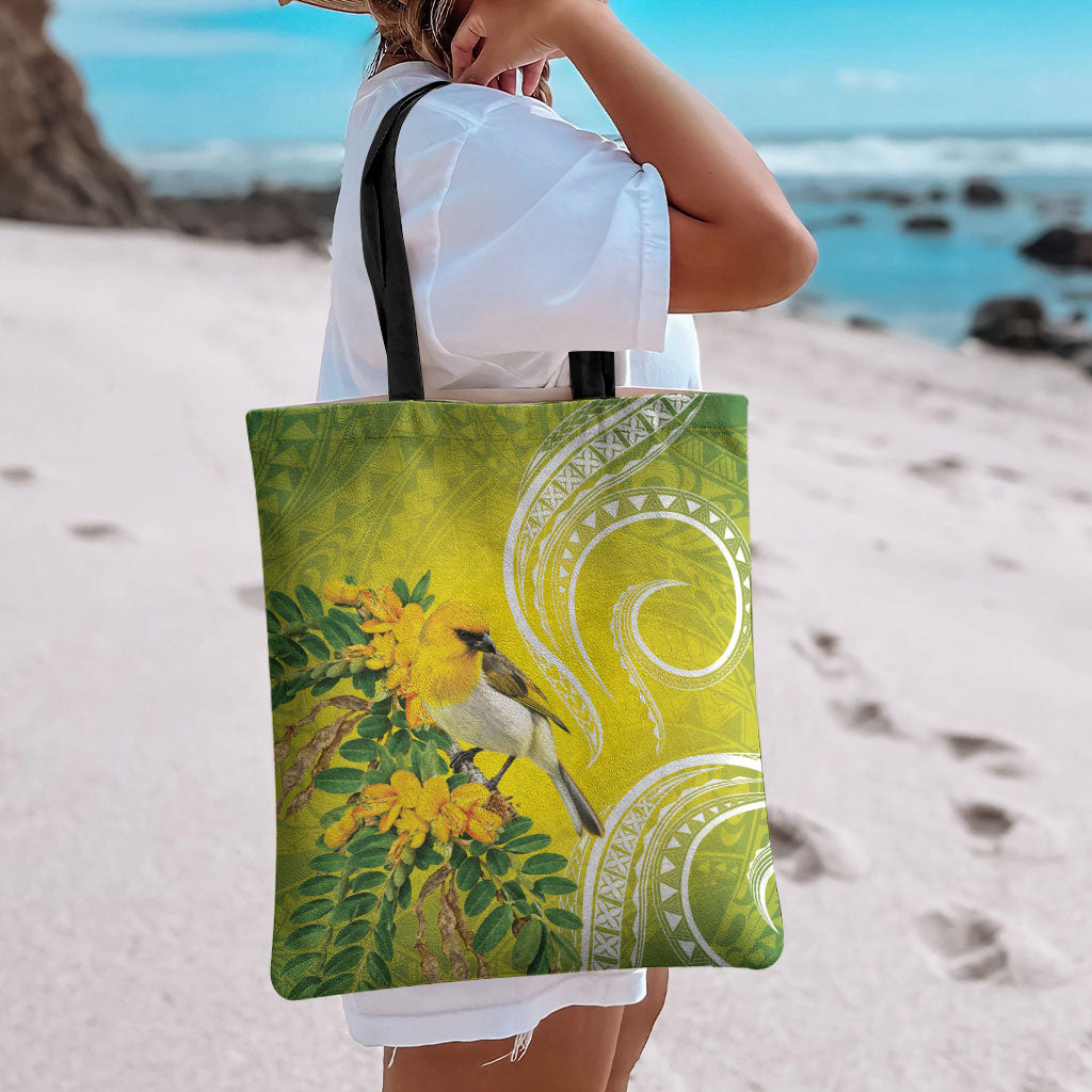 Hawaii Palila Mamane Tote Bag Hawaiian Honeycreeper With Native Flower LT14 - Polynesian Pride