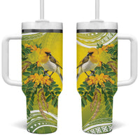 Hawaii Palila Mamane Tumbler With Handle Hawaiian Honeycreeper With Native Flower