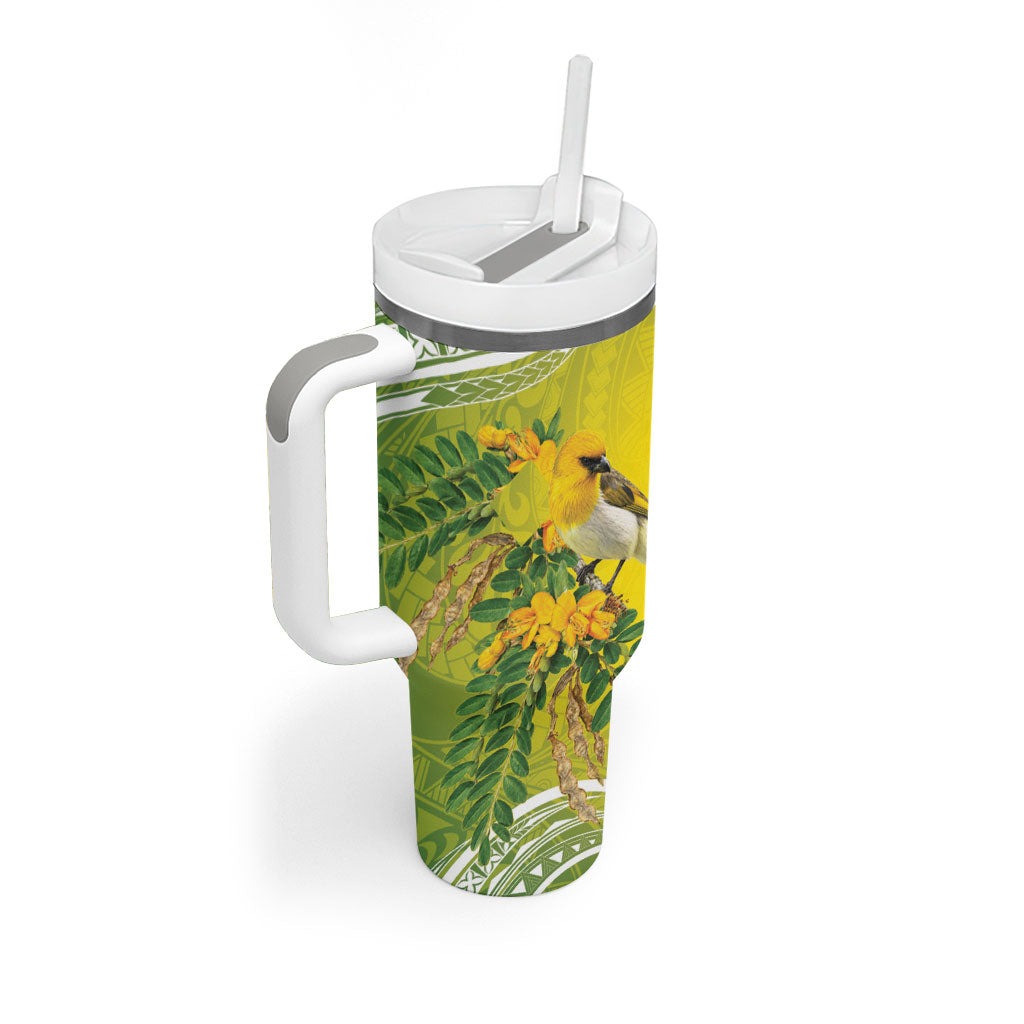 Hawaii Palila Mamane Tumbler With Handle Hawaiian Honeycreeper With Native Flower