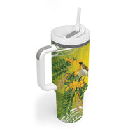 Hawaii Palila Mamane Tumbler With Handle Hawaiian Honeycreeper With Native Flower