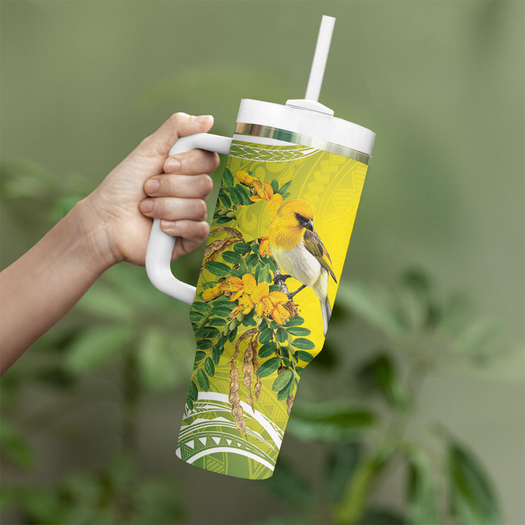Hawaii Palila Mamane Tumbler With Handle Hawaiian Honeycreeper With Native Flower