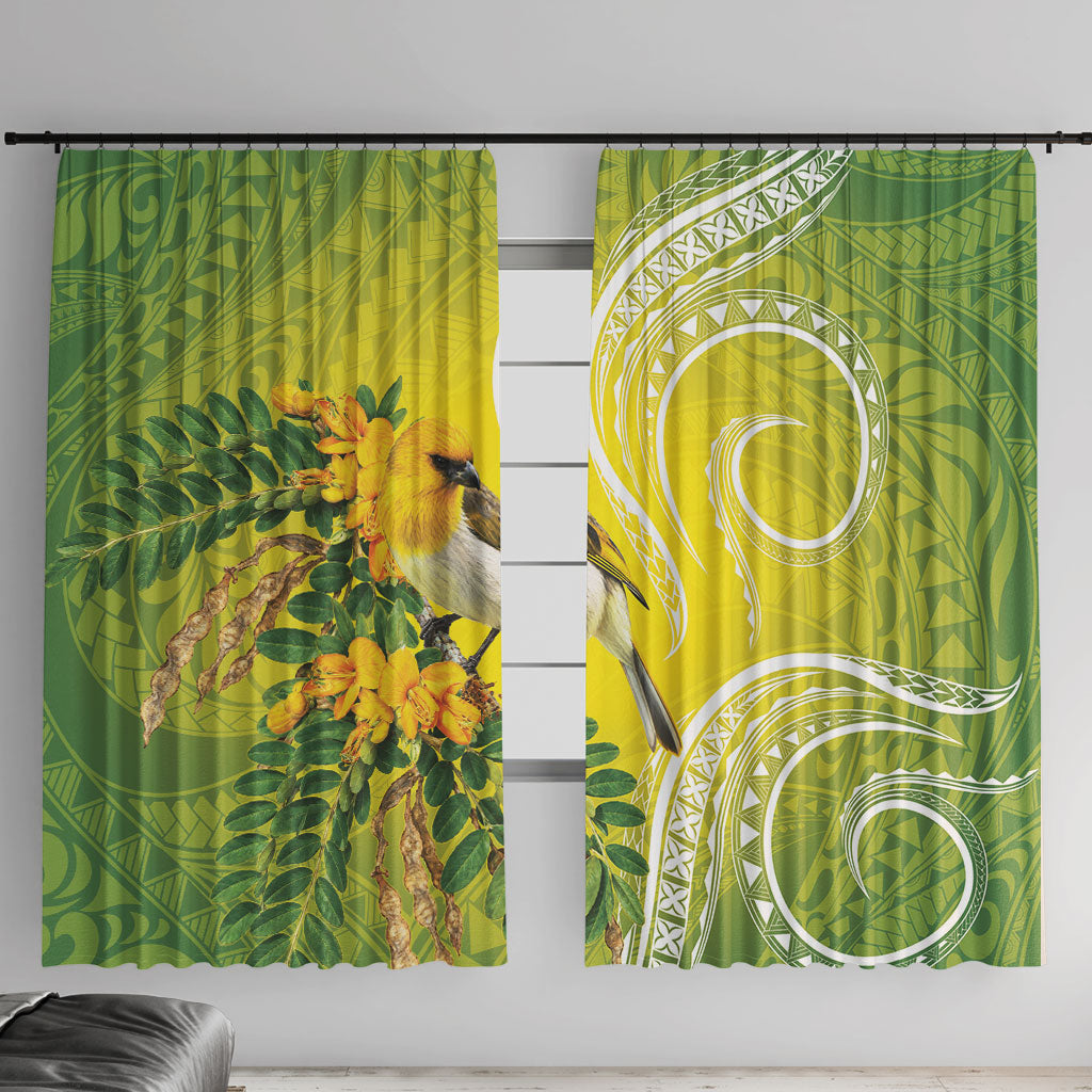 Hawaii Palila Mamane Window Curtain Hawaiian Honeycreeper With Native Flower