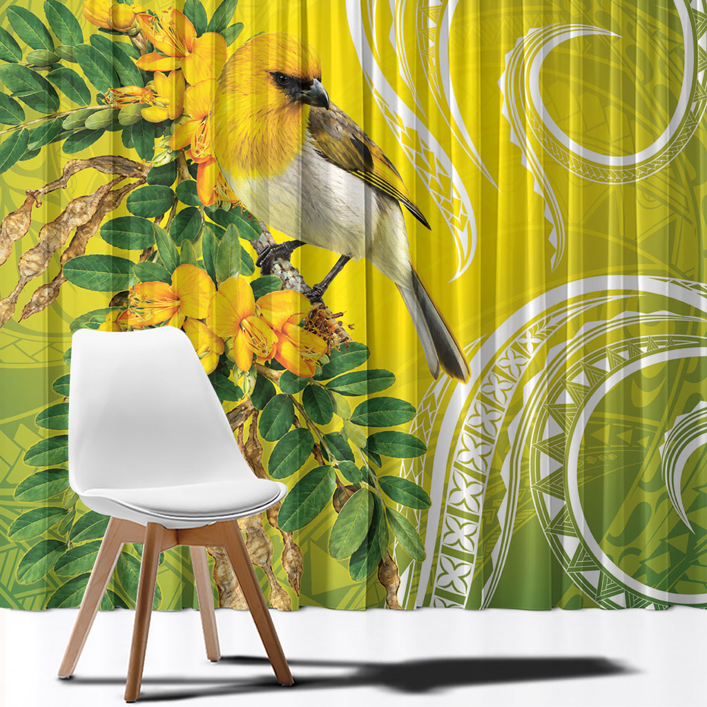 Hawaii Palila Mamane Window Curtain Hawaiian Honeycreeper With Native Flower