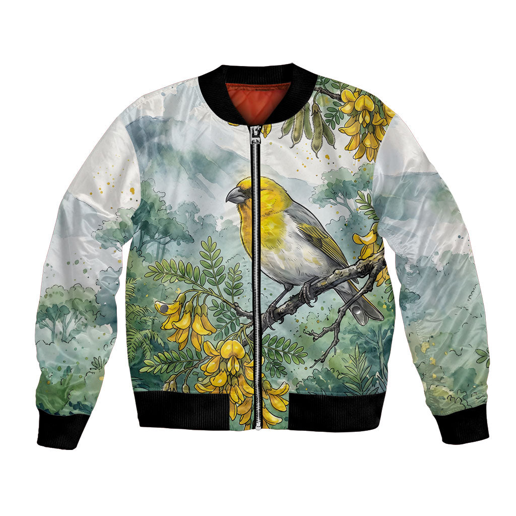 Aloha Hawaii Palila Mamane Watercolor Bomber Jacket