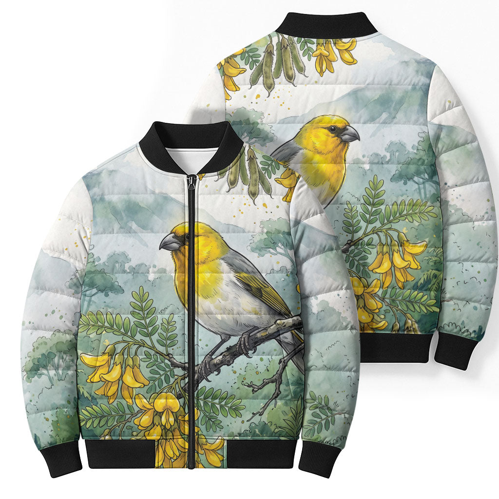Aloha Hawaii Palila Mamane Watercolor Bomber Puffer Jacket LT14 - Polynesian Pride