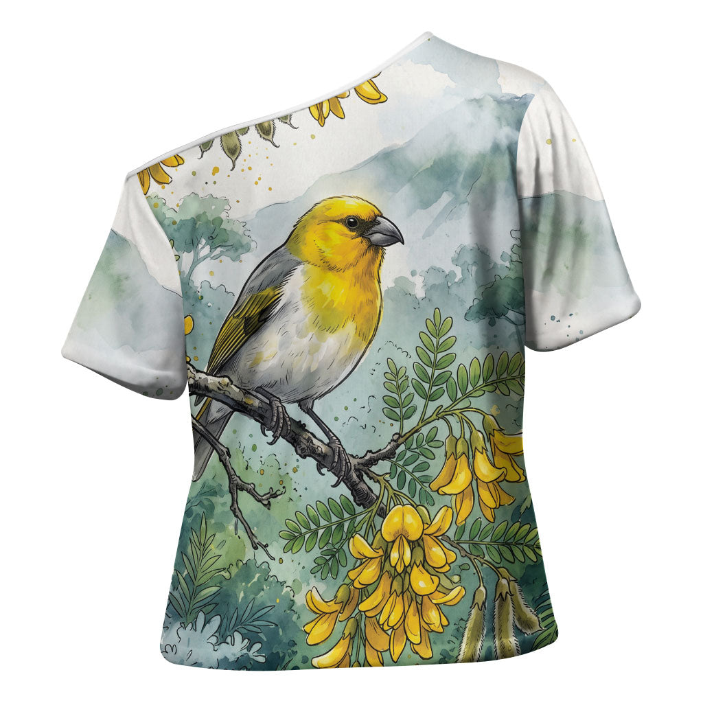 Aloha Hawaii Palila Mamane Watercolor Cross Shoulder Shirt LT14 - Polynesian Pride