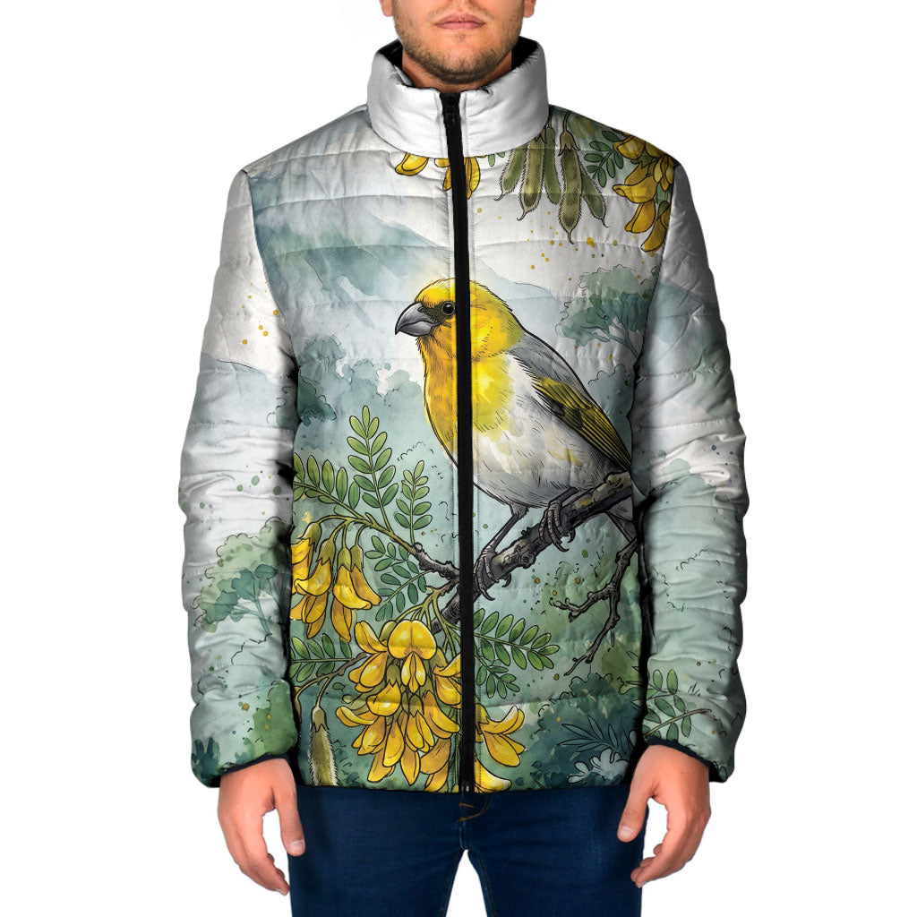 Aloha Hawaii Palila Mamane Watercolor Padded Jacket