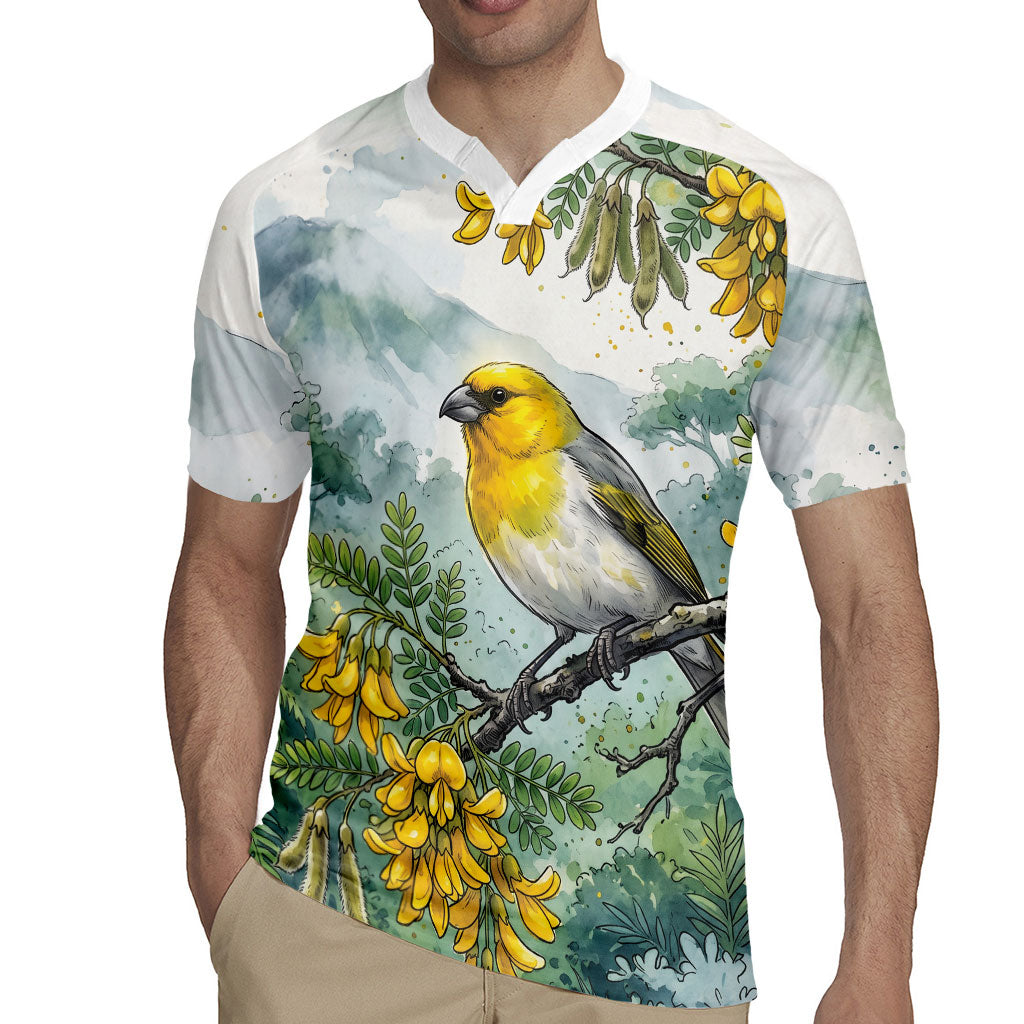 Aloha Hawaii Palila Mamane Watercolor Rugby Jersey