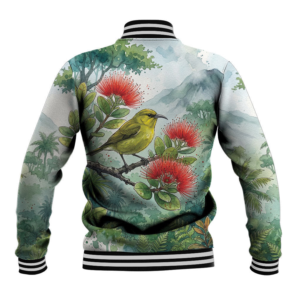Aloha Hawaii Amakihi Ohia Lehua Watercolor Baseball Jacket LT14 - Polynesian Pride