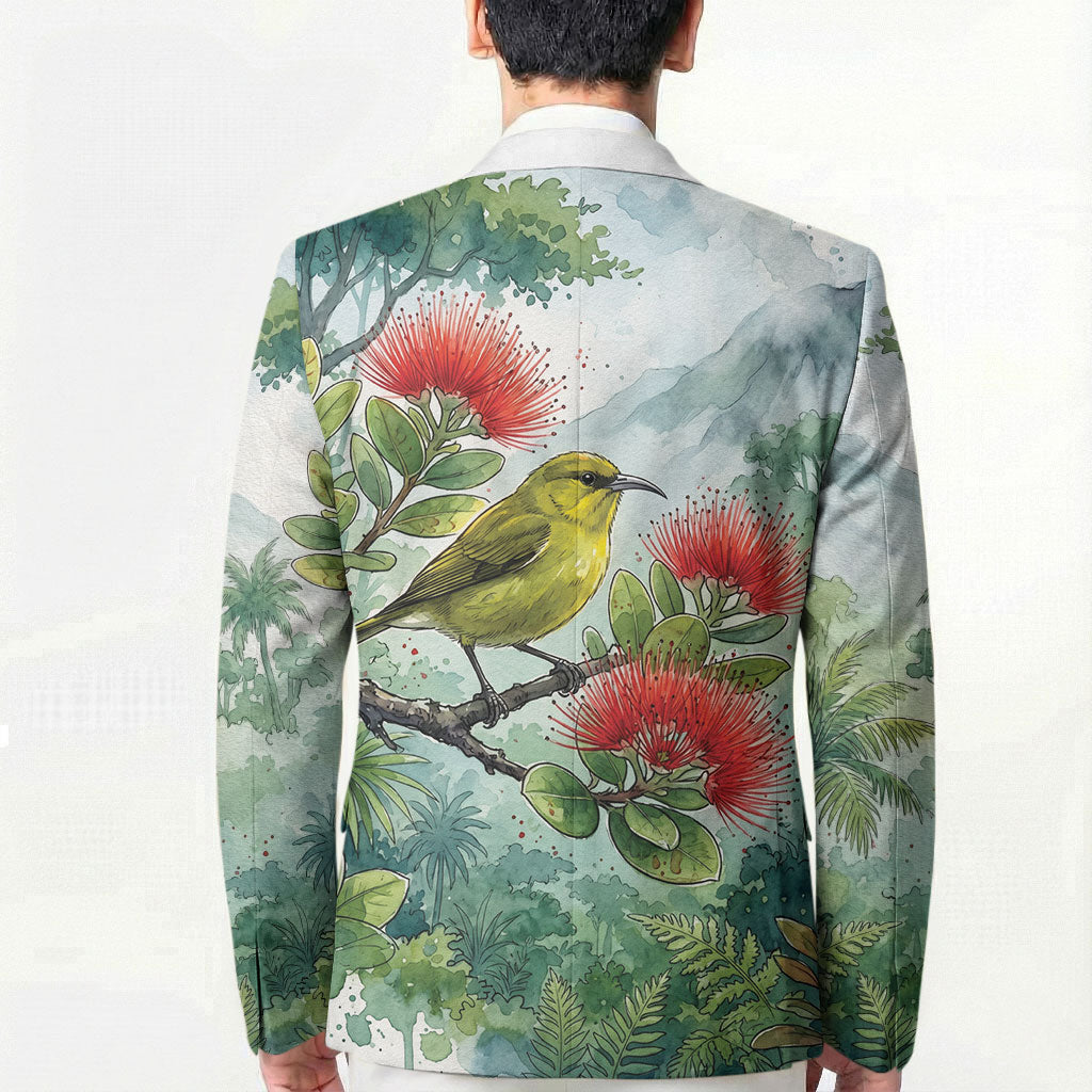 Aloha Hawaii Amakihi Ohia Lehua Watercolor Blazer