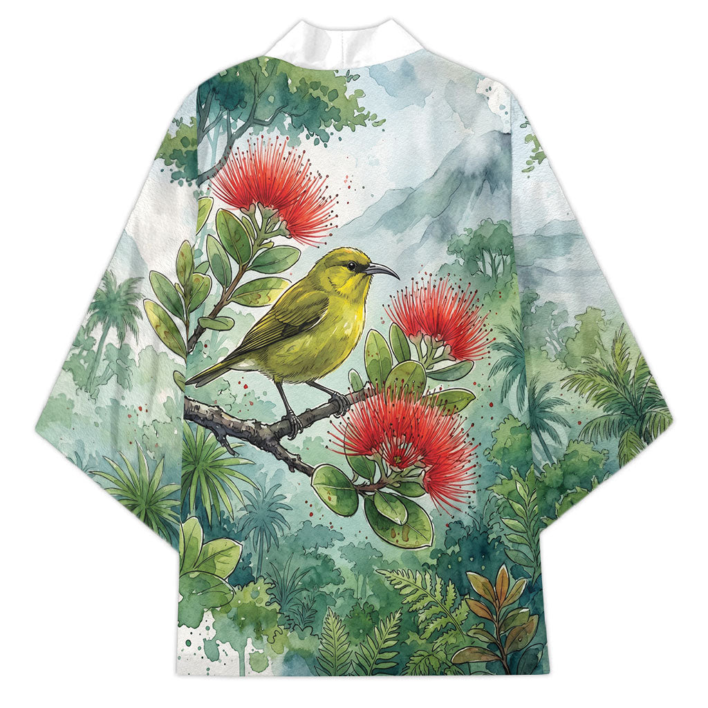 Aloha Hawaii Amakihi Ohia Lehua Watercolor Kimono LT14 - Polynesian Pride