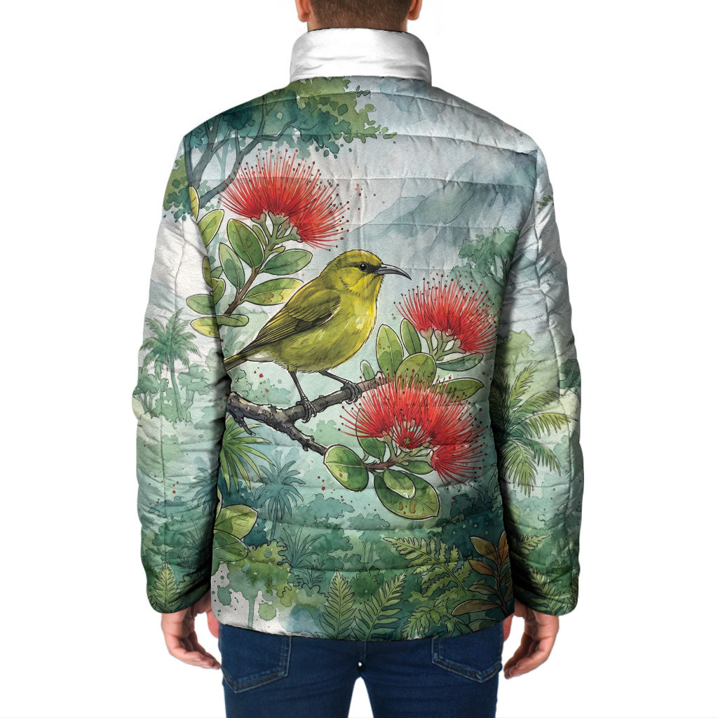 Aloha Hawaii Amakihi Ohia Lehua Watercolor Padded Jacket LT14 - Polynesian Pride