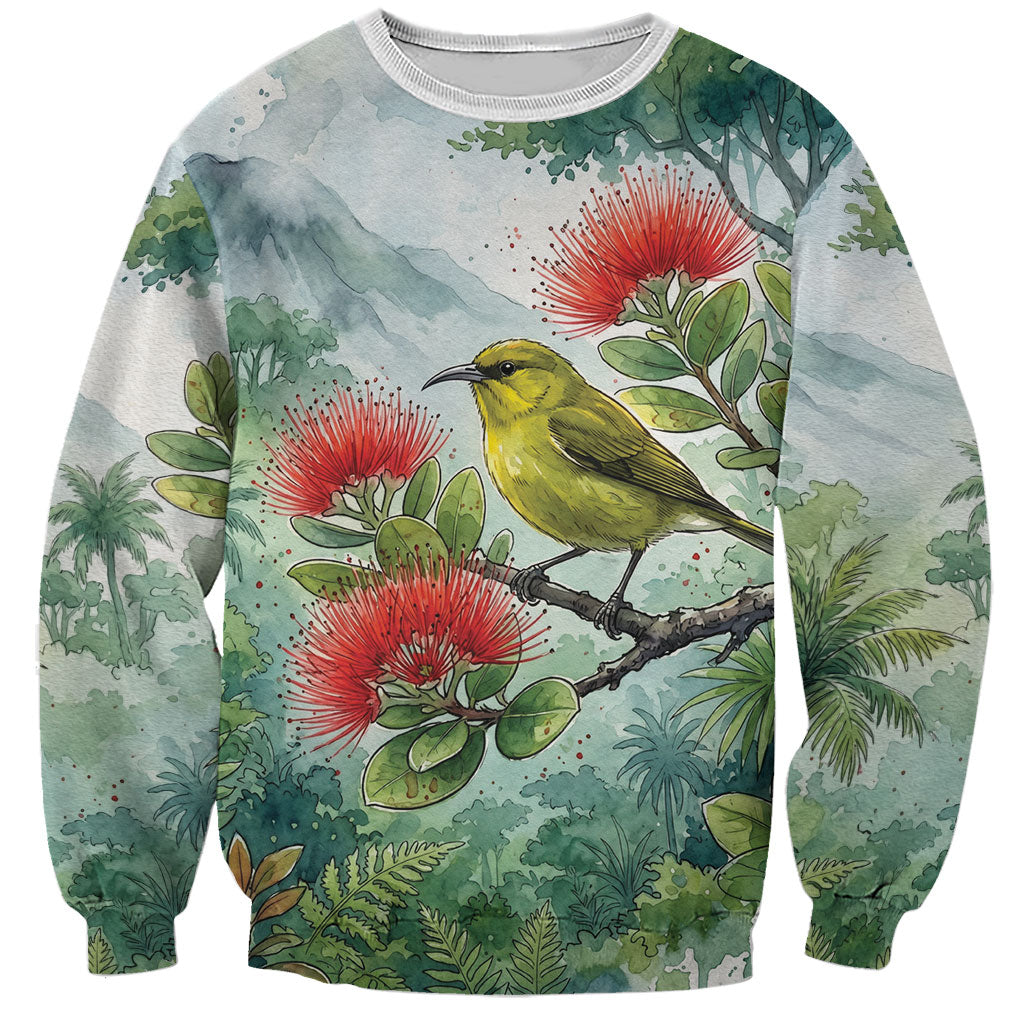 Aloha Hawaii Amakihi Ohia Lehua Watercolor Sweatshirt LT14 Unisex Watercolor - Polynesian Pride