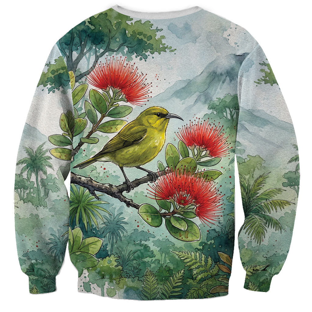 Aloha Hawaii Amakihi Ohia Lehua Watercolor Sweatshirt LT14 - Polynesian Pride