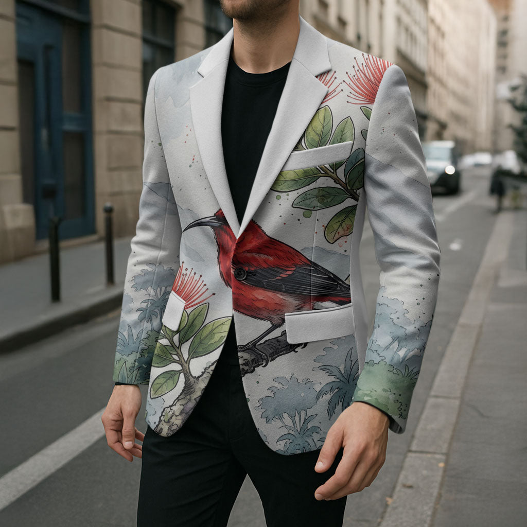 Aloha Hawaii Apapane Ohia Lehua Watercolor Blazer