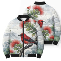 Aloha Hawaii Apapane Ohia Lehua Watercolor Bomber Puffer Jacket LT14 - Polynesian Pride