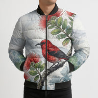 Aloha Hawaii Apapane Ohia Lehua Watercolor Bomber Puffer Jacket LT14 - Polynesian Pride