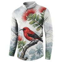 Aloha Hawaii Apapane Ohia Lehua Watercolor Button Sweatshirt LT14 - Polynesian Pride