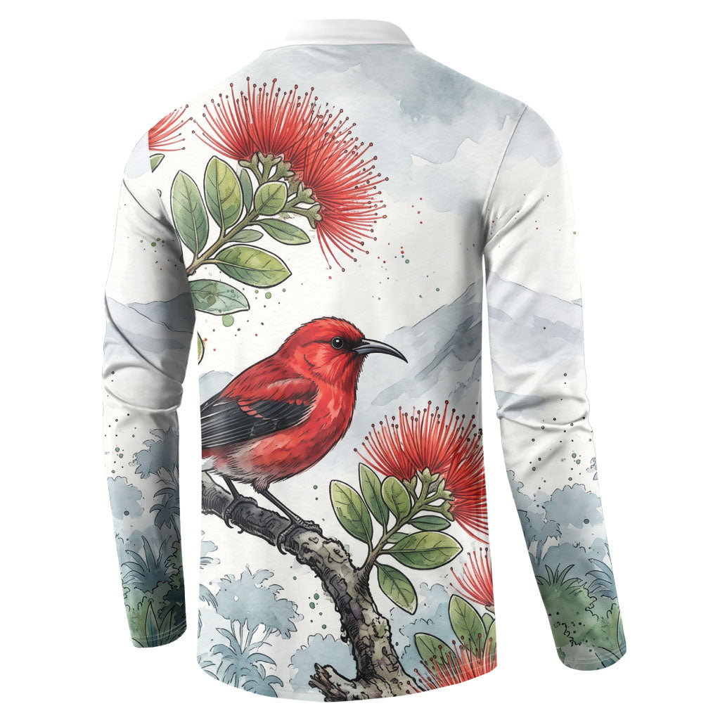 Aloha Hawaii Apapane Ohia Lehua Watercolor Button Sweatshirt LT14 - Polynesian Pride