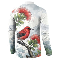Aloha Hawaii Apapane Ohia Lehua Watercolor Button Sweatshirt LT14 - Polynesian Pride