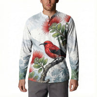 Aloha Hawaii Apapane Ohia Lehua Watercolor Button Sweatshirt LT14 - Polynesian Pride