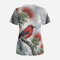 Aloha Hawaii Apapane Ohia Lehua Watercolor Scrub Top LT14 - Polynesian Pride