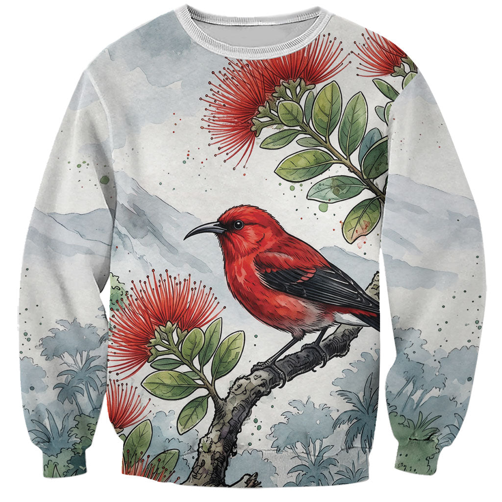 Aloha Hawaii Apapane Ohia Lehua Watercolor Sweatshirt LT14 Unisex Watercolor - Polynesian Pride