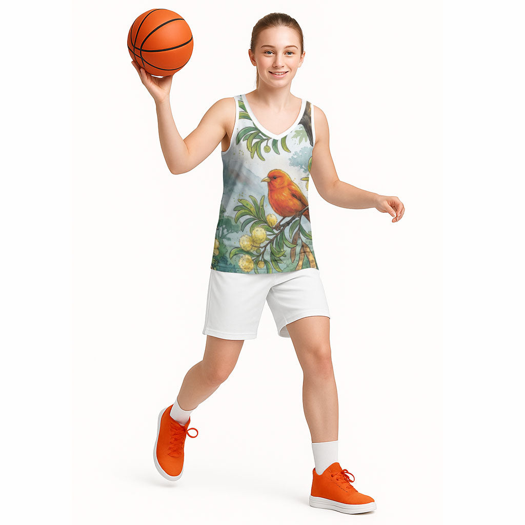 Aloha Hawaii Akepa Koa Tree Watercolor Basketball Jersey